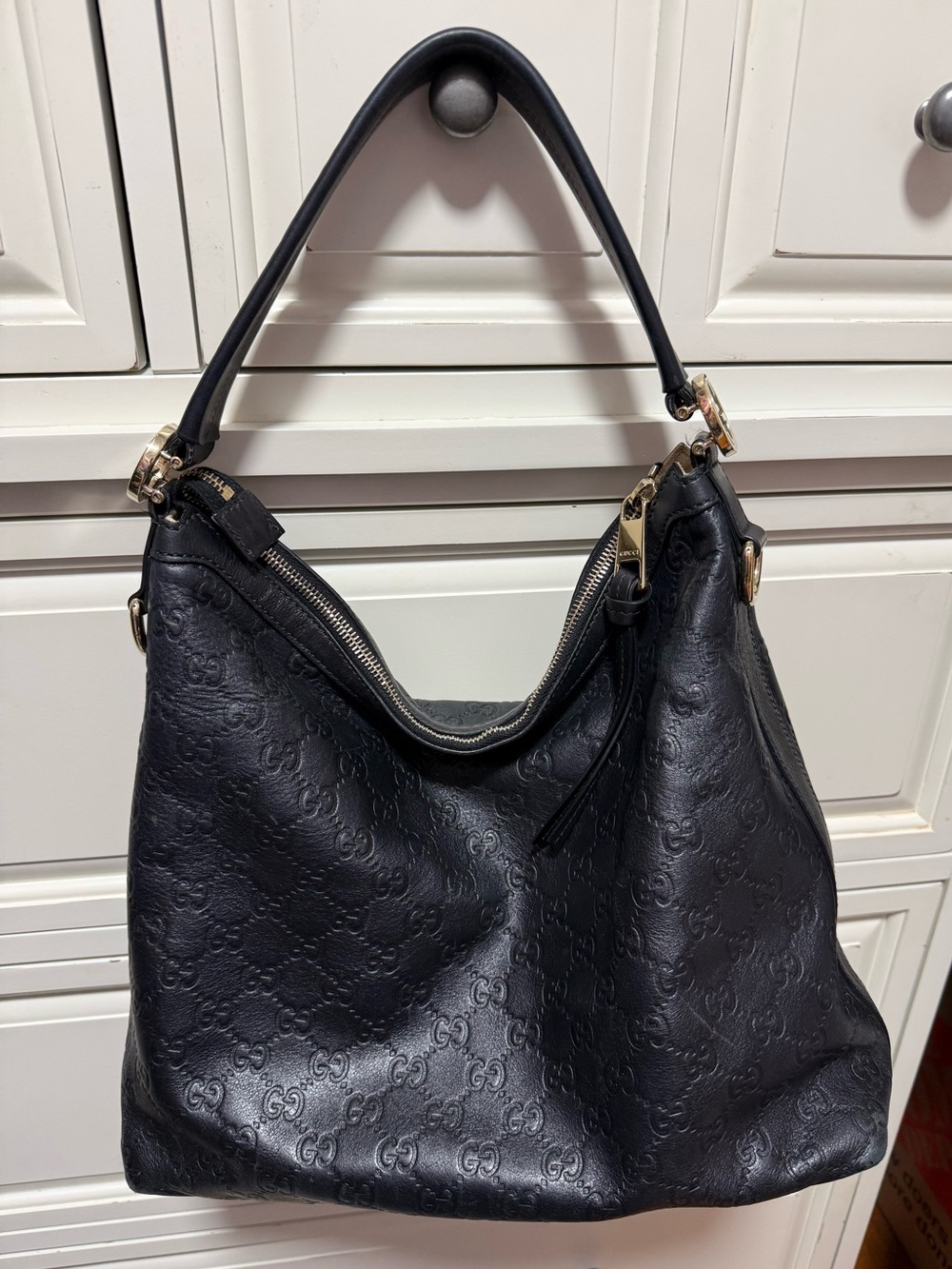 Gucci Guccissima Black Leather Miss GG Hobo Bag